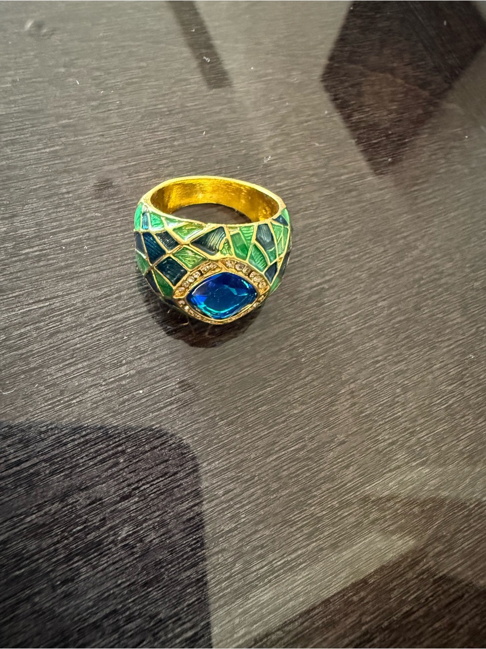 Gold-Tone Green & Blue Enamel Statement Ring